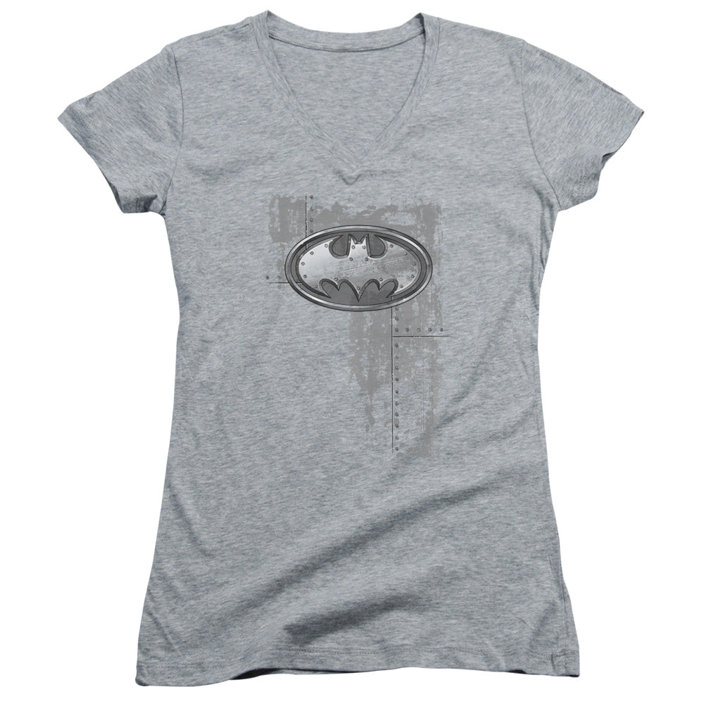 Batman - Rivited Metal Logo Junior V Neck